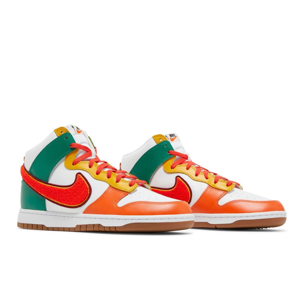 Nike Dunk High 'Chenille Swoosh' (Unisex) White / Team Red / Malachite / Habanero Red Skate Shoes DR8805 100