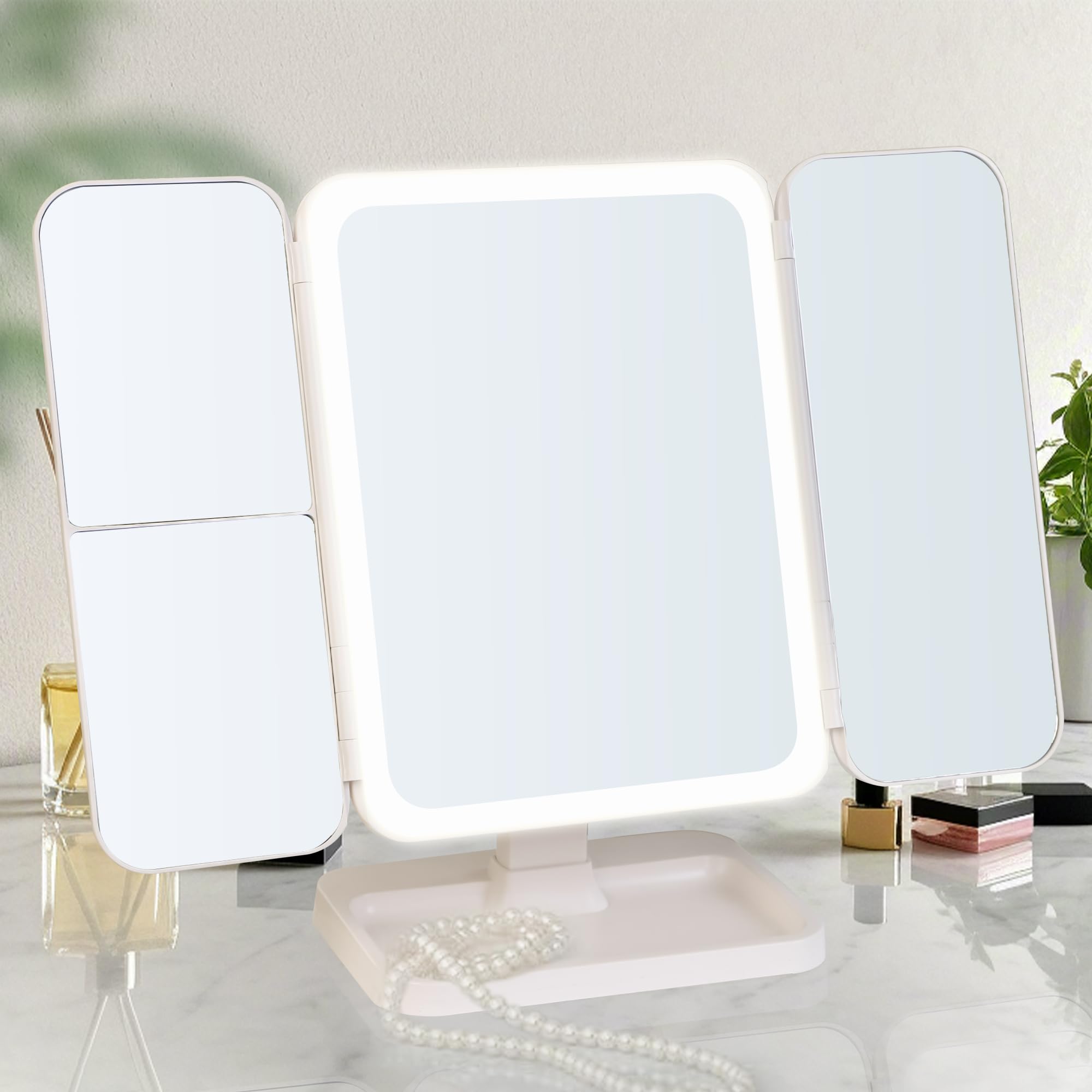 

Homirio Actress Tabletop LED Foldable Tabletop Makeup Rounded Adjustable Convenient for Makeup and Fine Mirror, Mirror, Three-Sided Mirror, Makeup, белый