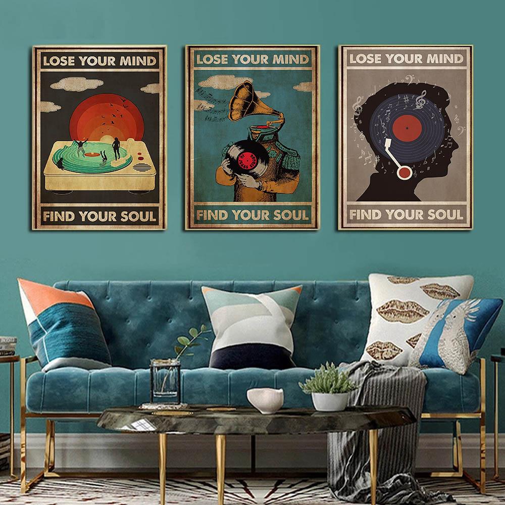 Vintage Abstrakte Kunst Figur Leinwandbild Mode Wandkunst Poster Schallplatte Musik Tänzer Wohnzimmer Heimdekoration Wandbild