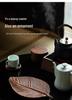 Walnut Leaf Wooden Tea Tray with Saucer & Snack Storage