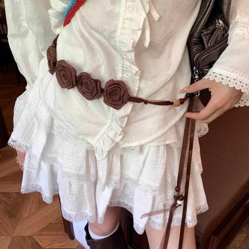Bead Dress Waist Chain Rose Ethnic Style Bead Waist Belt Bohemian Floral Waist Rope Daily