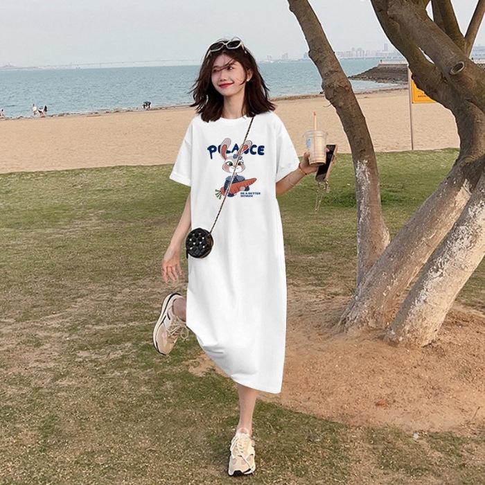 2026 new summer short-sleeved dress Korean casual lazy style t-shirt skirt loose large size knee-length dress