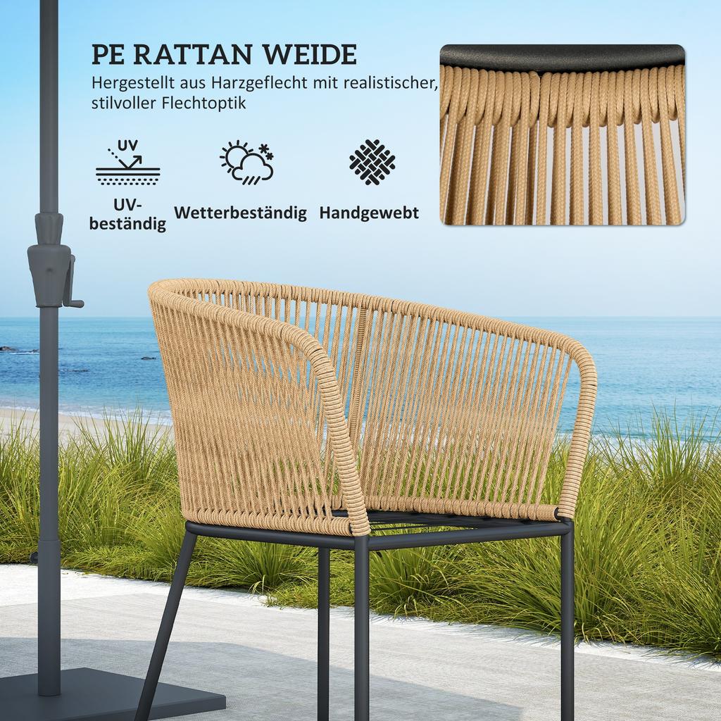 5-Piece Garden Furniture Set, 4 Chairs, 1 Table, Synthetic Rattan, Steel Frame, Washable Cushions, for Patio, Khaki