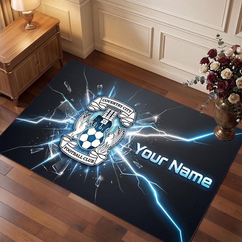Coventry City Custom Crystal Velvet Rug, Personalized Name Text Print, Football Logo Soft Non‑Slip Floor Mat Home Decor Gift
