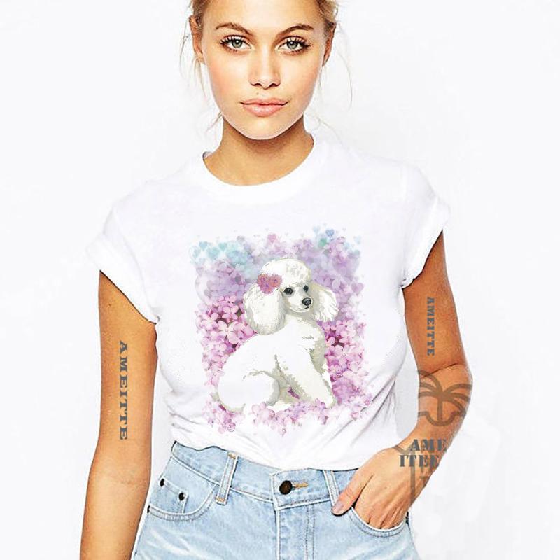 Cute Poodle Mom Ever Red Polka Dot Print T Shirt Hip Hop Women Short Sleeve Woman