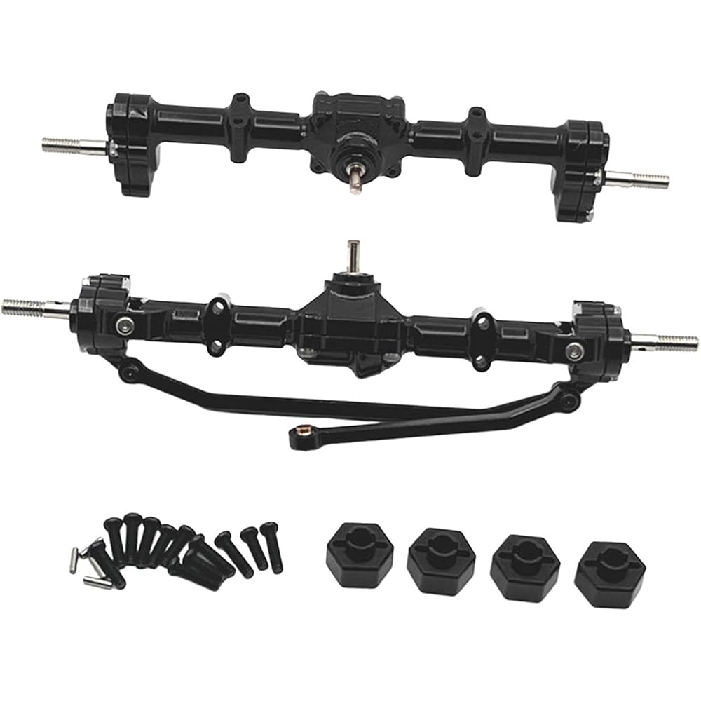Generic 1:12 Front and Rear Axle Housing Set, Front and Rear Bridge Repair Parts, Practical Bridge Shaft Complete Set for MN168 Model Trucks, Black