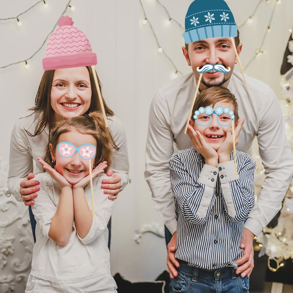 New Style, Christmas Theme, Cartoon Snowman, Blue Pink, Handheld Props, DIY Funny Party, Photo Props and Supplies