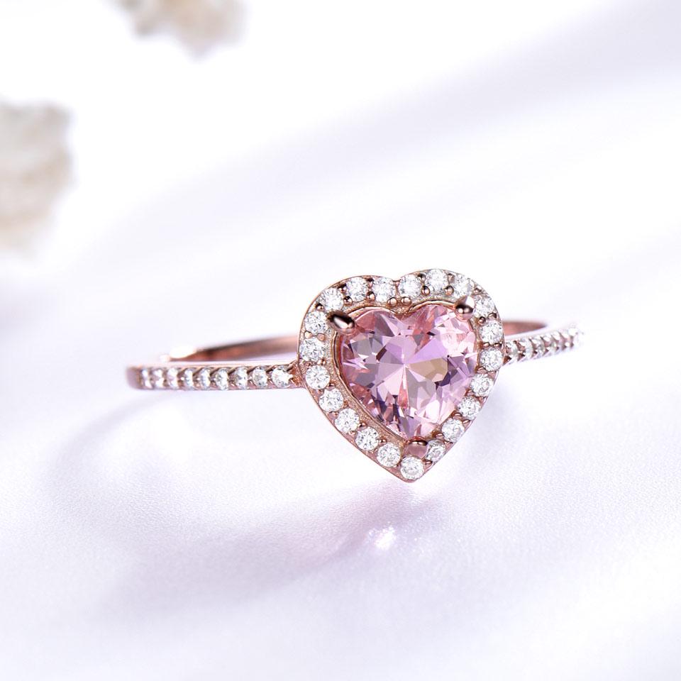 Umcho Joia de anel ajustável de zircônia rosa com pedra preciosa de coração para casamento feminino