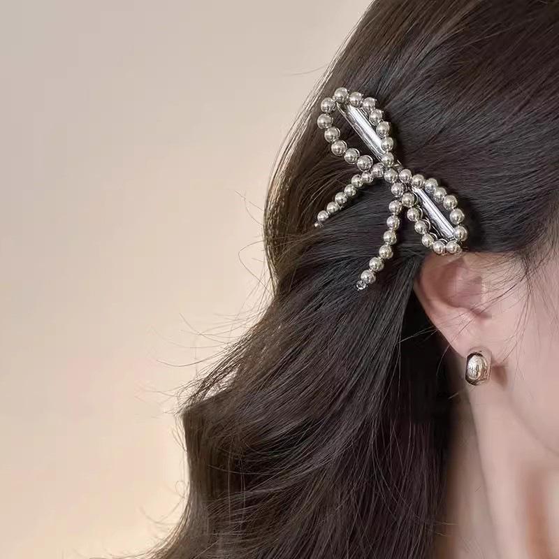 Bow Pearl Hairpin Women'S High-End Side Ear Clip Forehead Bangs Broken Hair Side Clip Hair Accessories