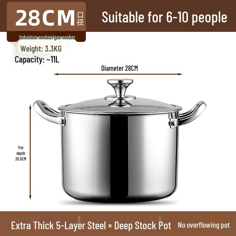 Wutuo 316 Stainless Steel Deep Soup Pot with Lid