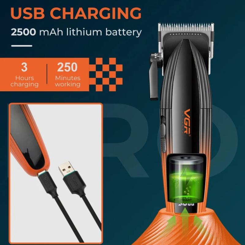 New VGR V-889C 9000RPM Hair Cutting Machine Hair Trimmer Adjustable Barber Clippers Metal Clippers Charging Base Trimmer for Men Home Razor Shaver