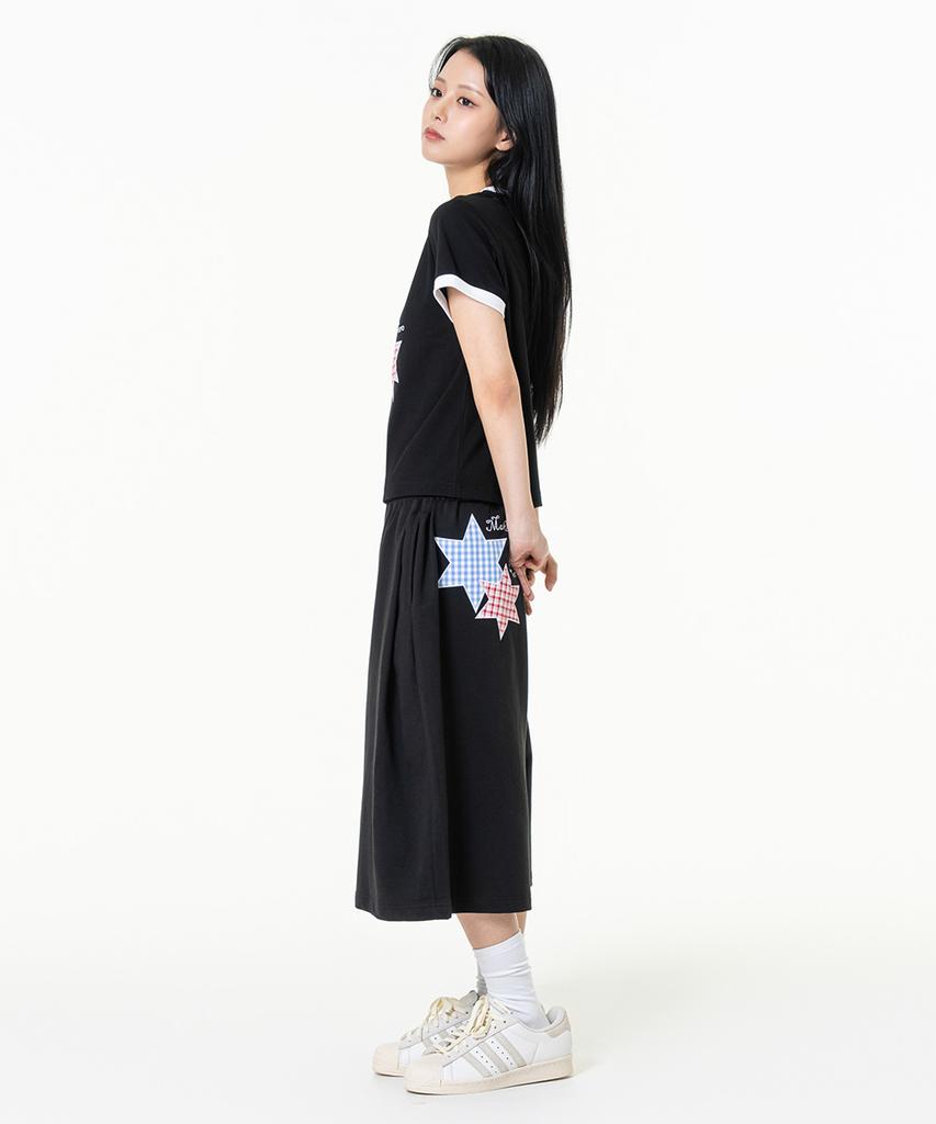 MOZMOZ Bermuda Star Patch Side Pleated Sweatpants Black