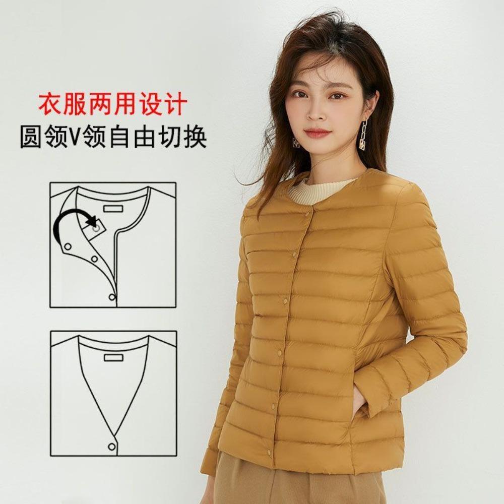 Women's Round Neck Long Sleeve Down Jacket Regular Fit Commuter Style Outerwear
