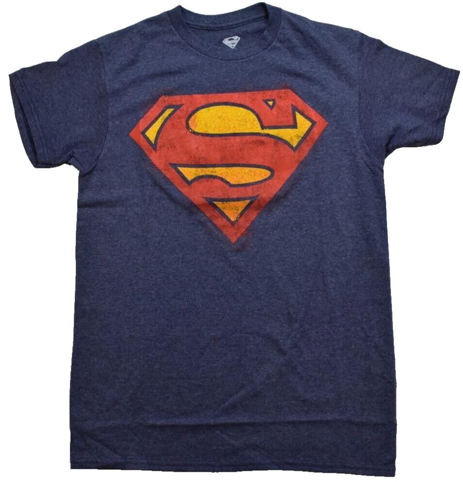 Superman Mens Superman Vintage Logo Heathered Navy Blue Shirt New S L