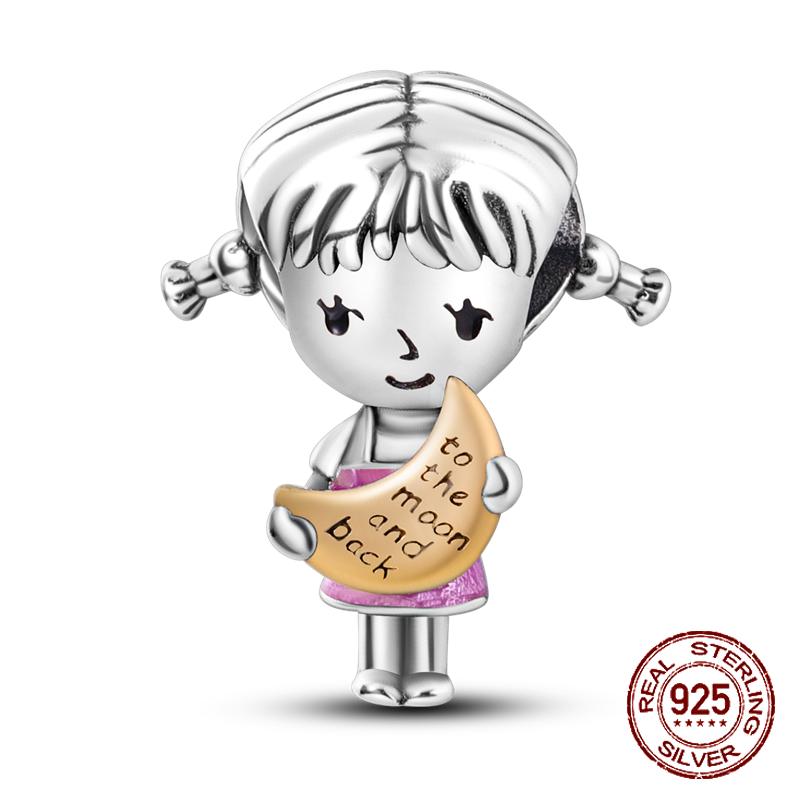 925 sterling copper boys and girls lovers pendant charms Fit 4MM hole diameter bracelet charm beads necklace Diy female Zircon