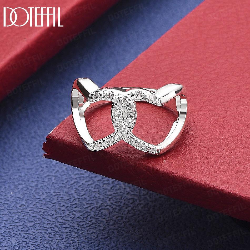 925 Sterling Silver Double Heart Band Set With AAA Zircon - Stylish Wedding Ring