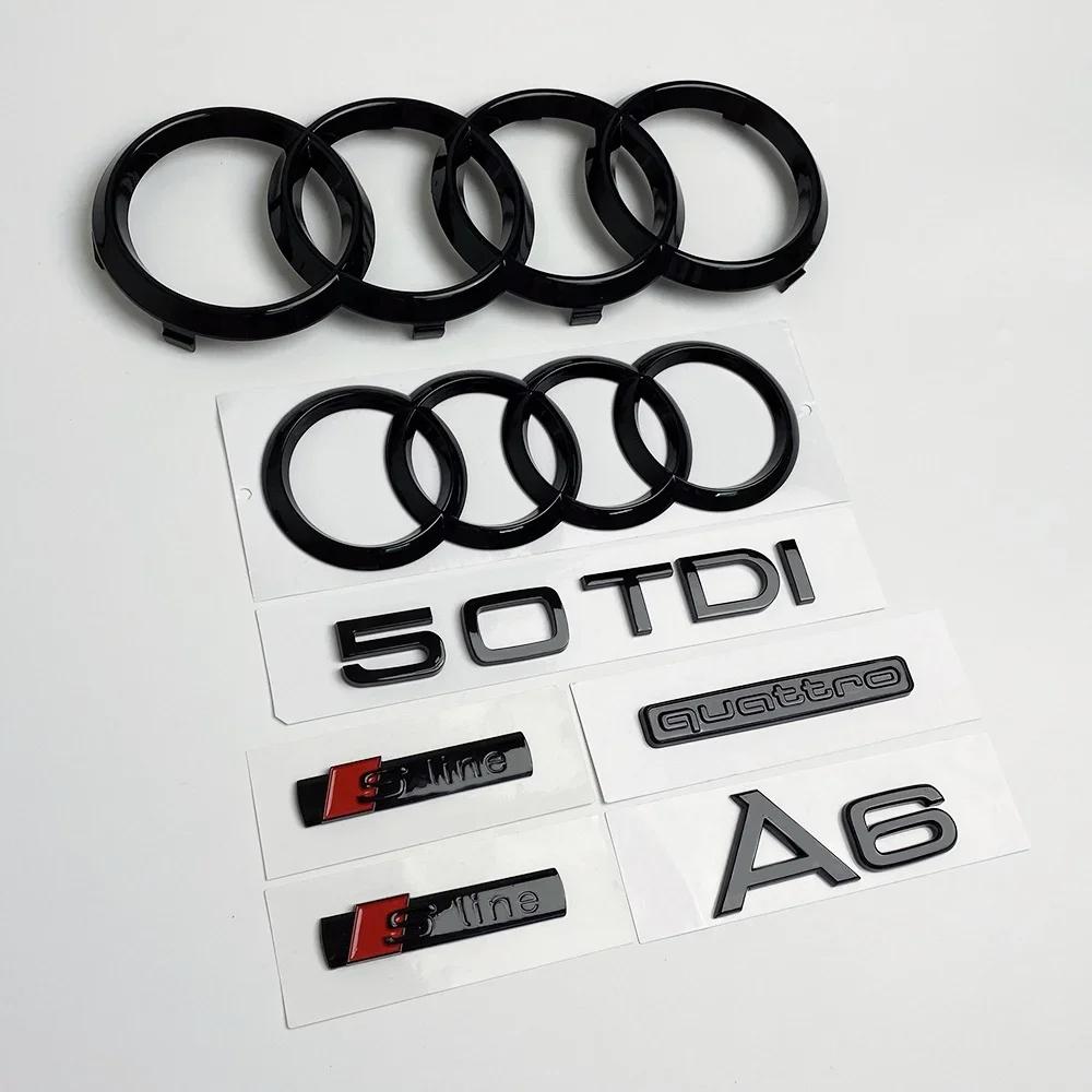 For Audi 4Ring Logo ABS Black Car Hood Front Grill Emblem Rear Trunk Badge A6 Quattro Sline 50TDI Emblem Car Accessories