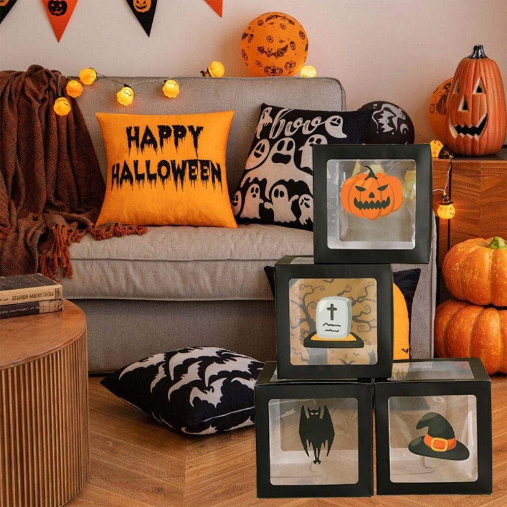4Pcs/Set Cube 3D Transparent Balloons Boxes Pumpkin Photography Background Box  Haunted House