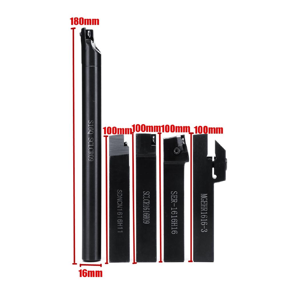 Zestaw narzędzi do toczenia z trzpieniem 16 mm, 5 sztuk z ostrzem i kluczem do tokarki stołowej i narzędzia tokarskiego CNC