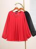 8087T Plus Size Women's Red Chiffon Blouse – Autumn Loose Fit Long Sleeve Slimming Top