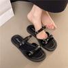 Evening Wind Fairy Slippers 2025 New Wear Flat Bottom Bow Open Toe Comfortable Versatile Casual Soft Bottom Cool Slippers