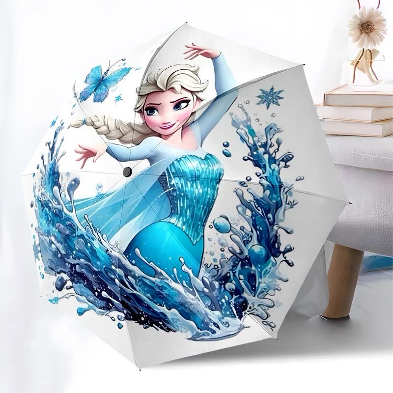 Frozen Elsa, Water Splash Themed Automatic Opening and Closing Umbrella, Brightly Colored 8-rib Portable Umbrella, Suitable for Men and Women, A Perfe
