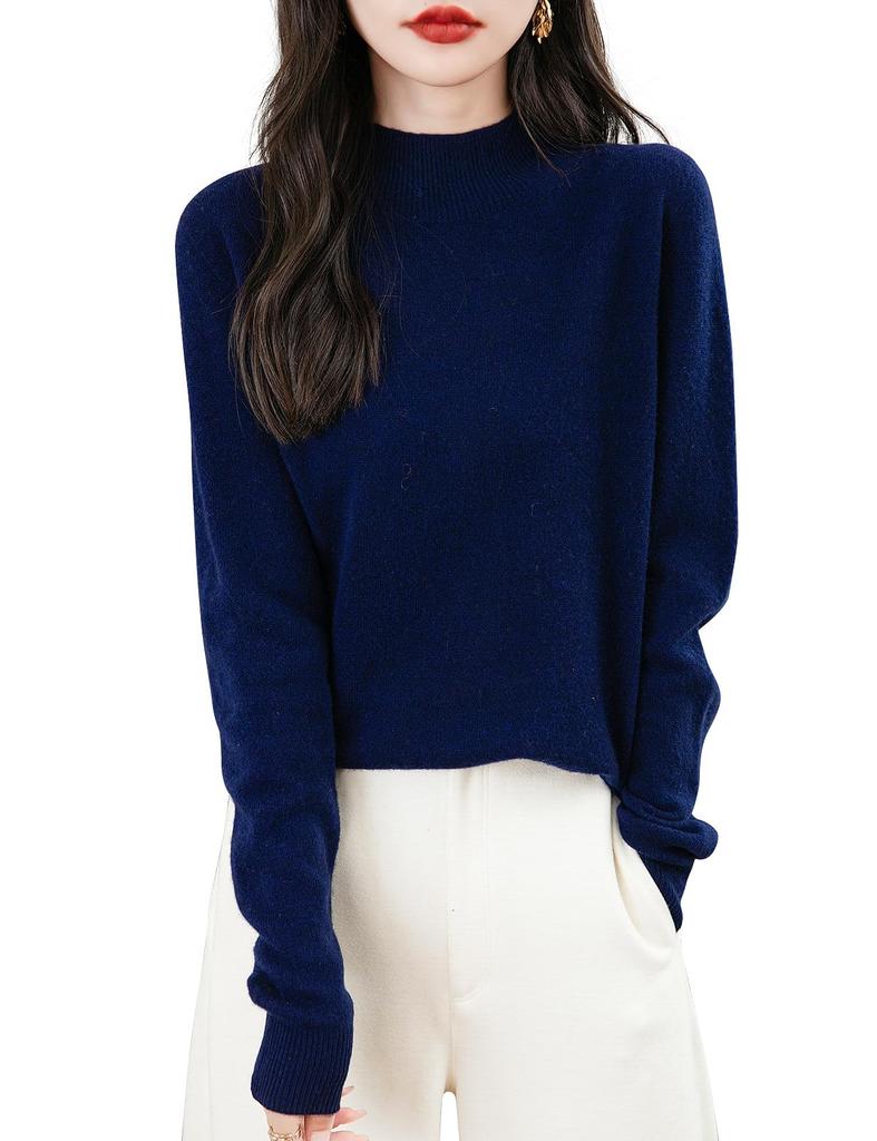 Yokbeer Merino Wool Seamless Mock First Long Knit Pullover Top for Women's 100% Sweater, Neck, Line, Ready-to-Wear, Sleeve, Cashmere-Like Fall/Winter