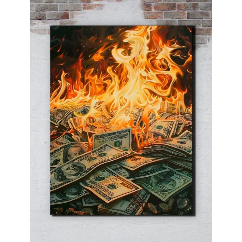 Money Banknotes Wall Art, Cash Decor Painting 20x30cm