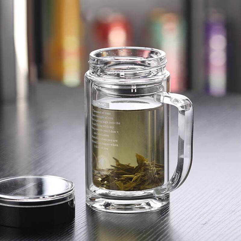 TOMIC Double Wall Glass Teacup with Handle and Infuser