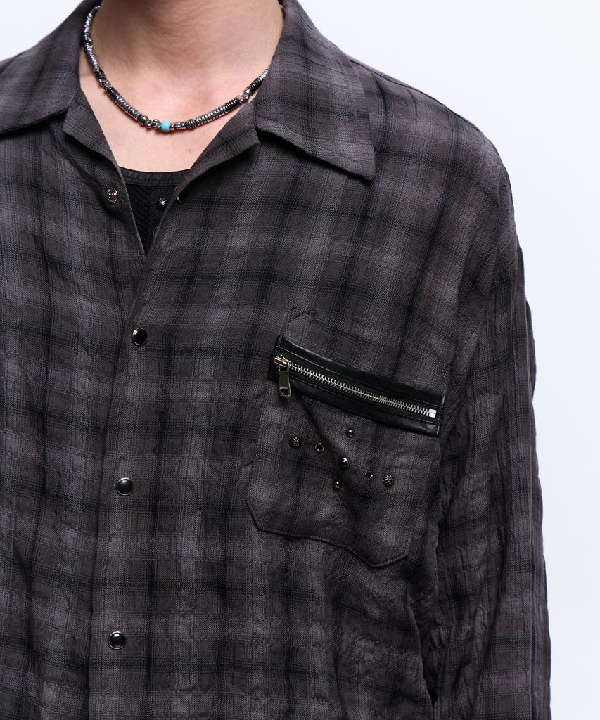 Aleseueseussi Rivet Zipper Check Shirt - Charcoal