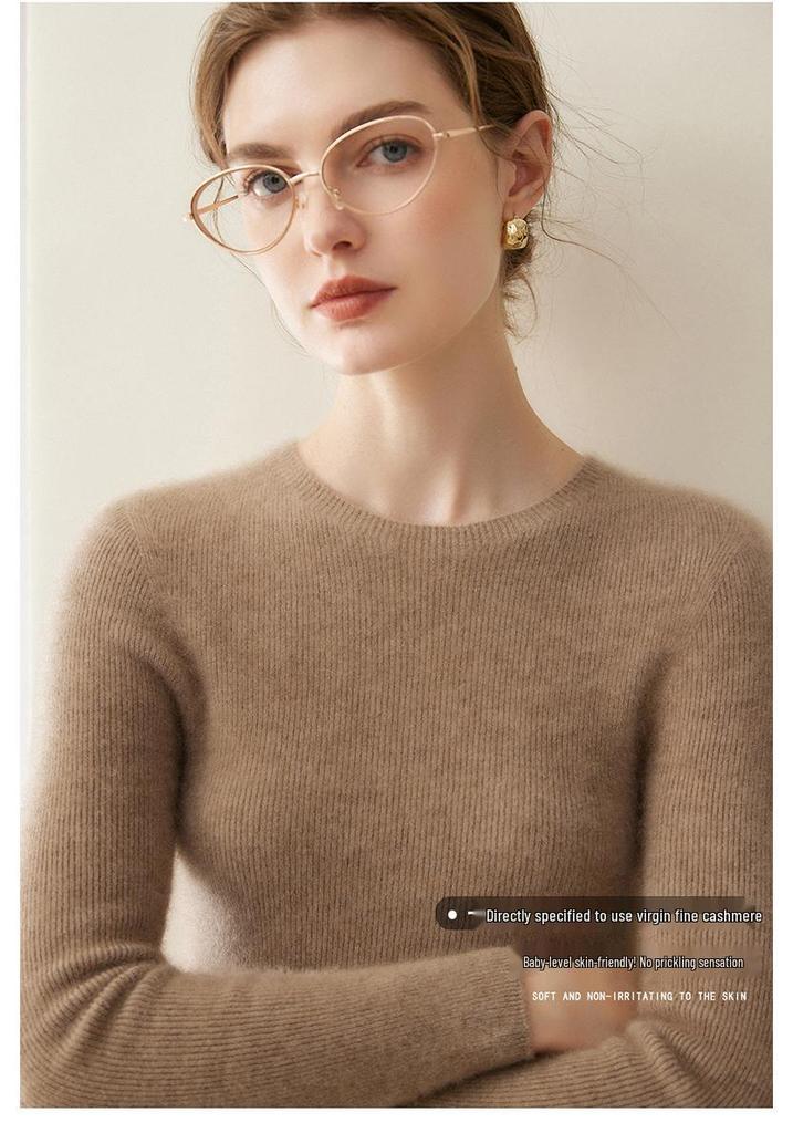 Lekasha Women's Pure Cashmere Round Neck Sweater - Loose, Solid Color, Warm Base Layer for Autumn and Winter