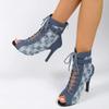 Fashion 2024Sexy Peep Toe Denim Ankle Boots Women Stiletto High Heels Gladiator Summer Booties Woman Zipper Cross-Tied Dress Shoes