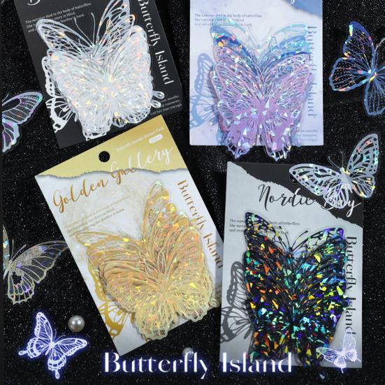 20 Pcs Hollow Carving Butterfly Stickers Decorations 3D Dazzling Mirror Metallic Butterflies Decals for Scrapbooks Junk Journal Supplies