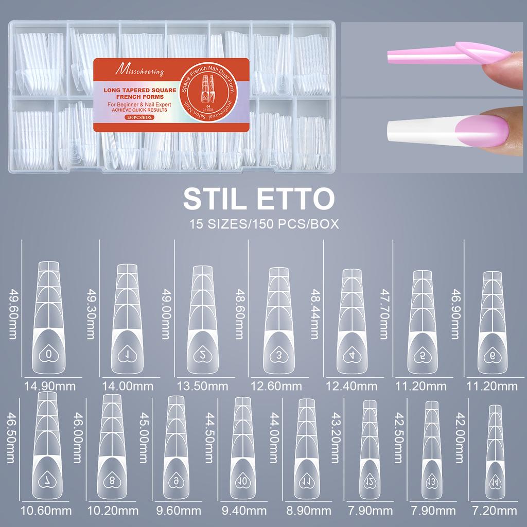 150 Stuks French Vormen voor Nagels met Meetlat – Transparante Kristal UV Gel Nageltips