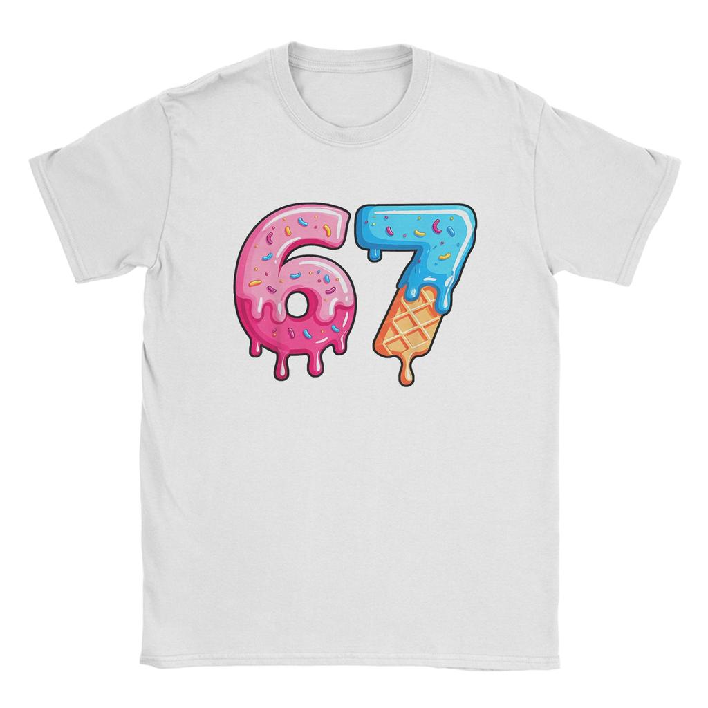 Vintage Womens T-Shirt Beach Six Seven Ice Cream Drip Cool Meme 67 Funny Number T Shirts Tee Shirt for Short Sleeve Tops