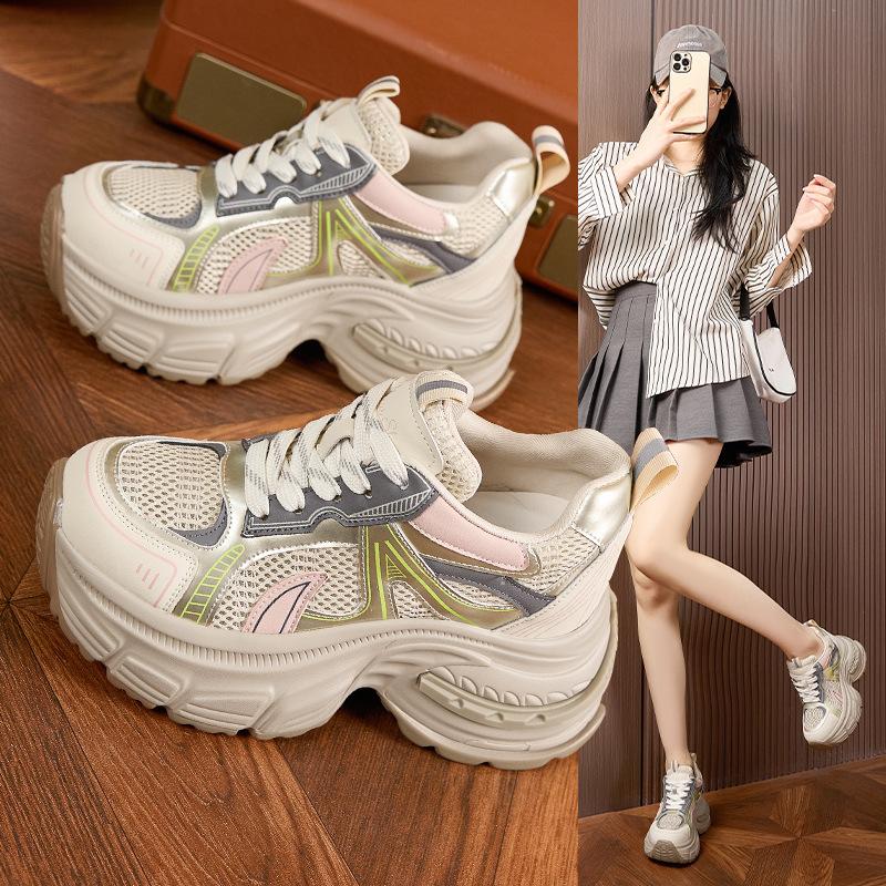 Daddy shoes women's 2025 summer new thick-soled inner height increase women's shoes fashionable versatile breathable hollow mesh sandals