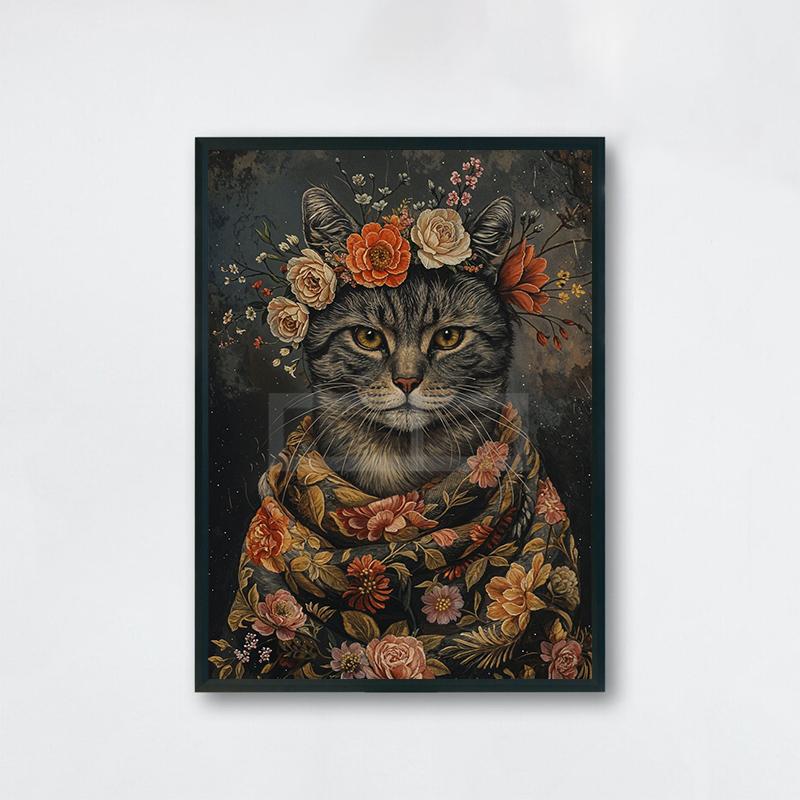 Vintage Animal with Flower Poster Dog Cat Rabbit Raccoon Garland Prints Canvas Painting Wall Art Pictures Home Room Nature Decor