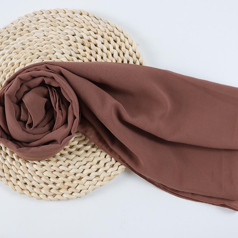 Damen einfarbiger Perlen-Chiffon-Bubbleschal, langer Seiden-Kopfschal, 70x180cm, nahöstlicher Stil