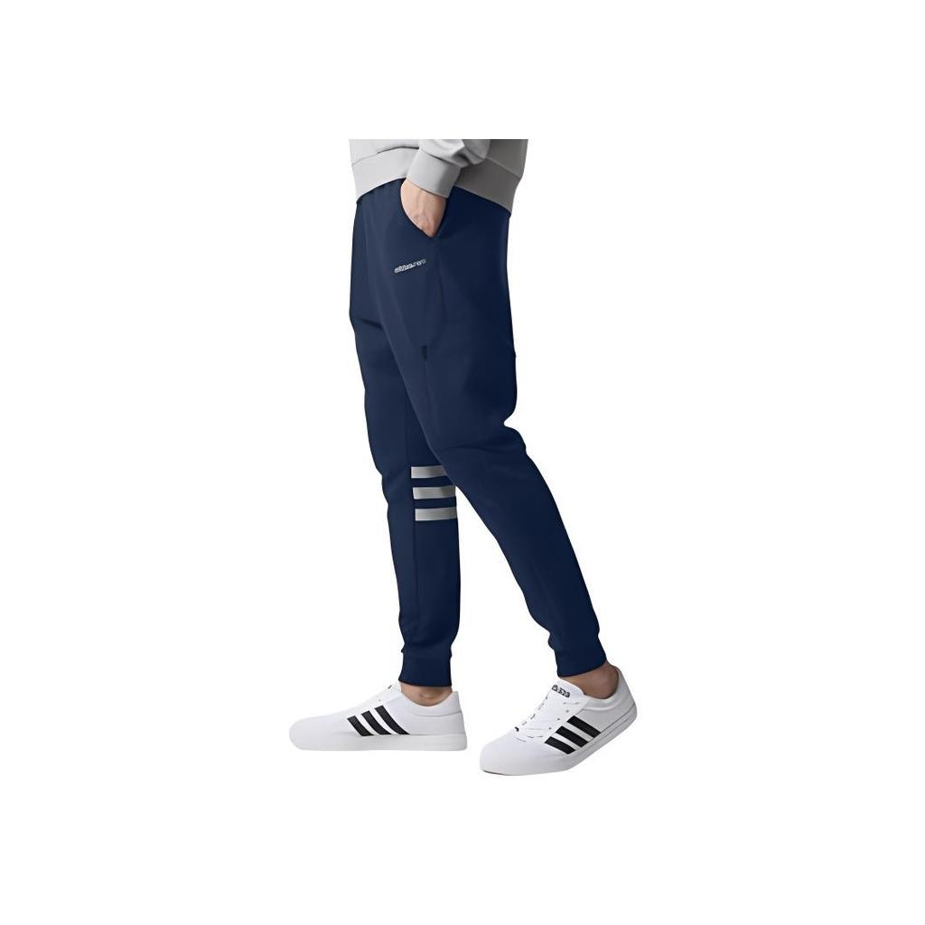Adidas Neo Logo Print Straight Leg Comfortable Breathable Knitted Sports Pants Unisex Pants Dark-Blue BR8560