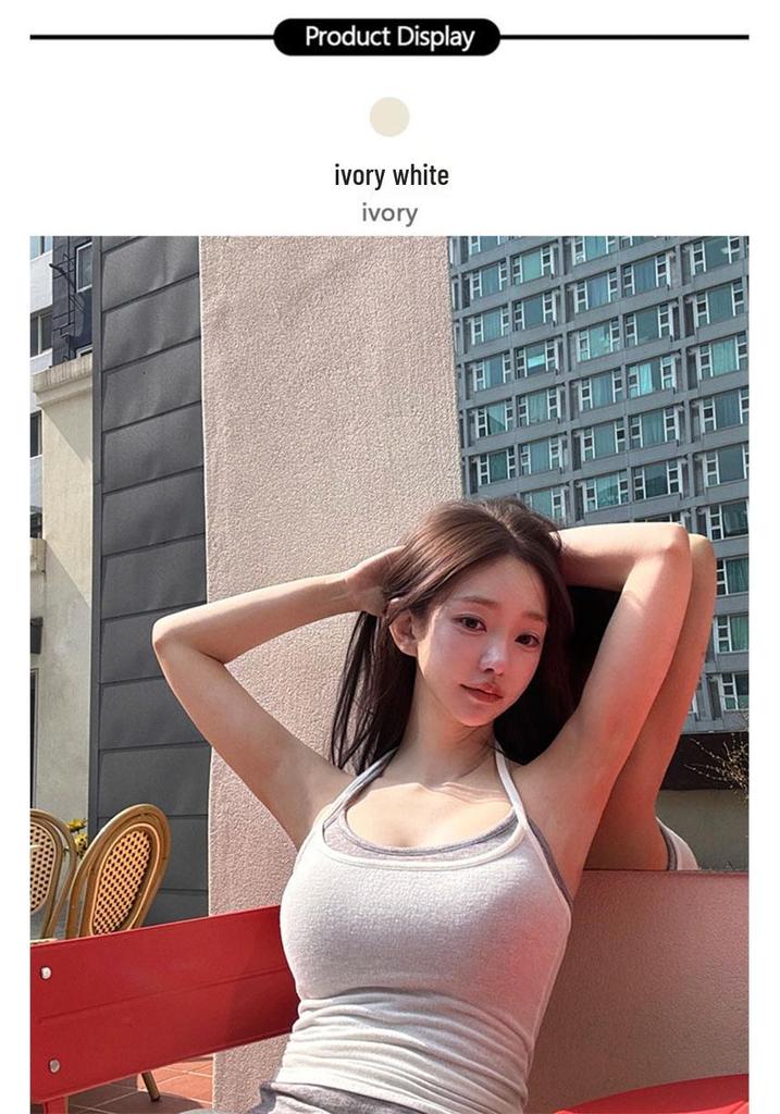 Korean Dongdaemun Sweet & Spicy U-Neck Camisole - Sexy, Slightly See-Through, Halter Short Vest