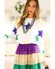 Azura Exchange White Mardi Gras Star Printed Long Sleeve Top