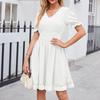 Women's Fashion Solid Colour V-Neck Waist Slimming Beach Casual Dresses