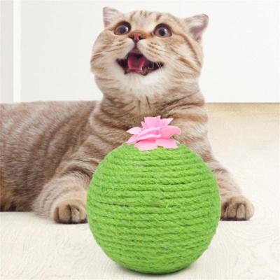 Cat Toy Sisal Cactus Cat Scratching Ball Wood Track with Rolling Ball Kitten Claw Grinding Wear Resistant Sisal Rope Pet Scratch
