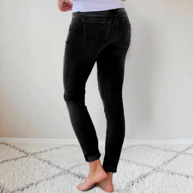 High-Waisted Stretch Denim Jeans Women Distressed Pencil Pants With Leopard Patch Detail Urban Casual Slim Fit