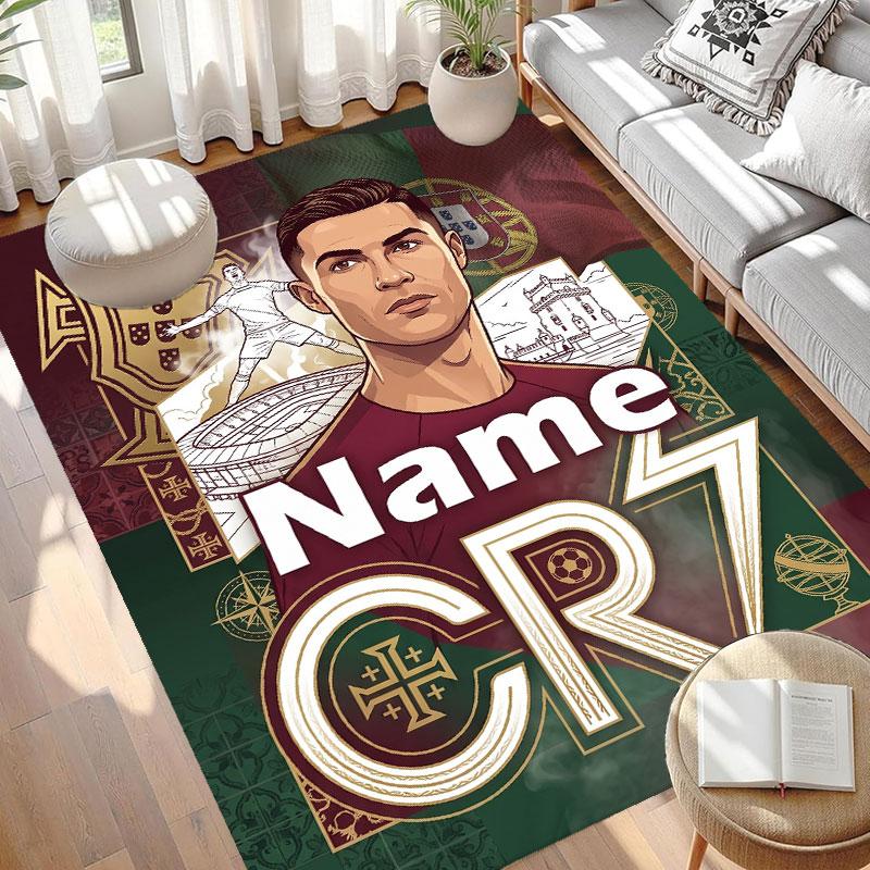 Custom Name Personalized Cristiano Ronaldo Print Carpet, Versatile Home Decor Rug, for Playroom, Apartment, Balcony, Entryway, Hallway Gift