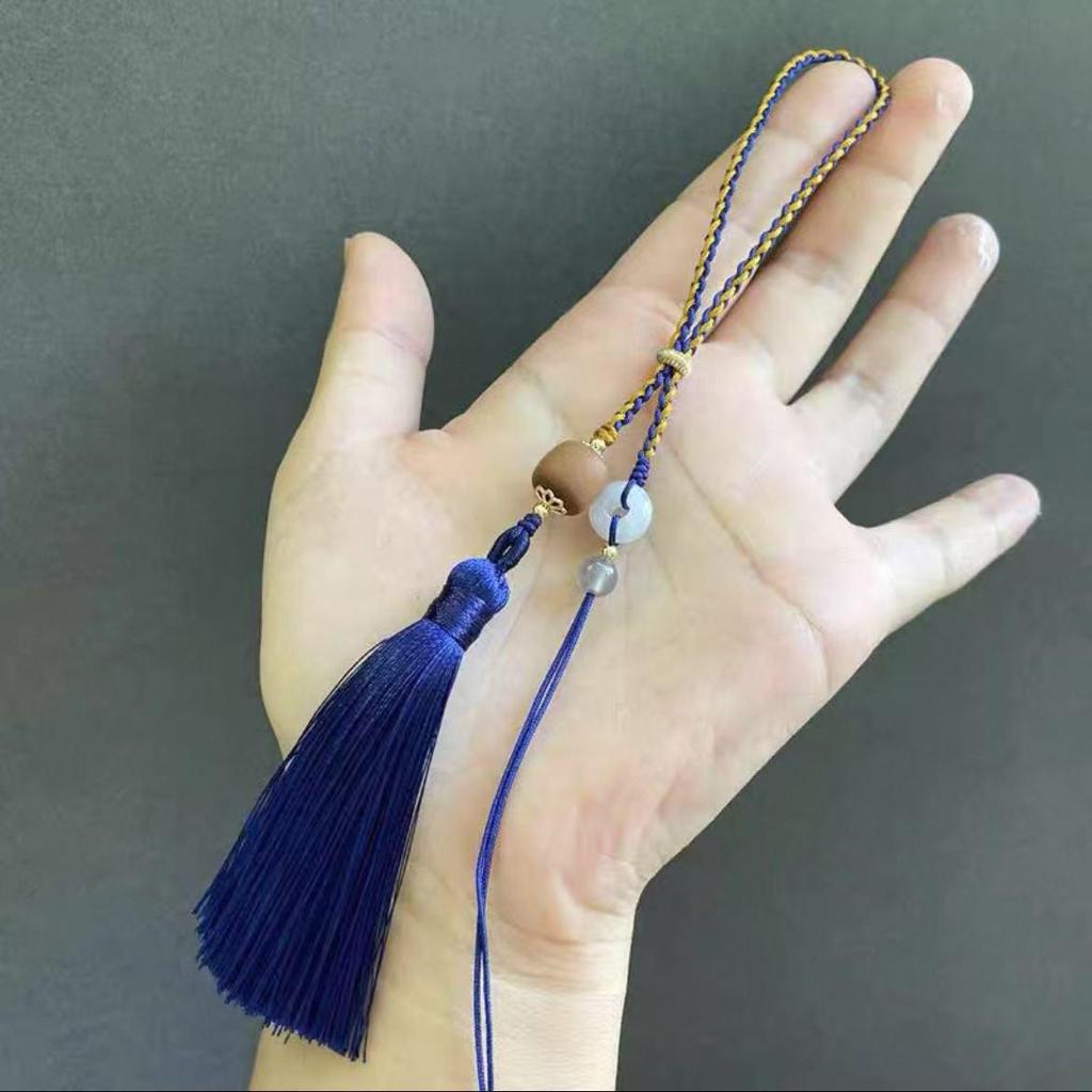 Two-Tone Woven Tassel Charm with Hetian Jade Safety Buckle Pendant 