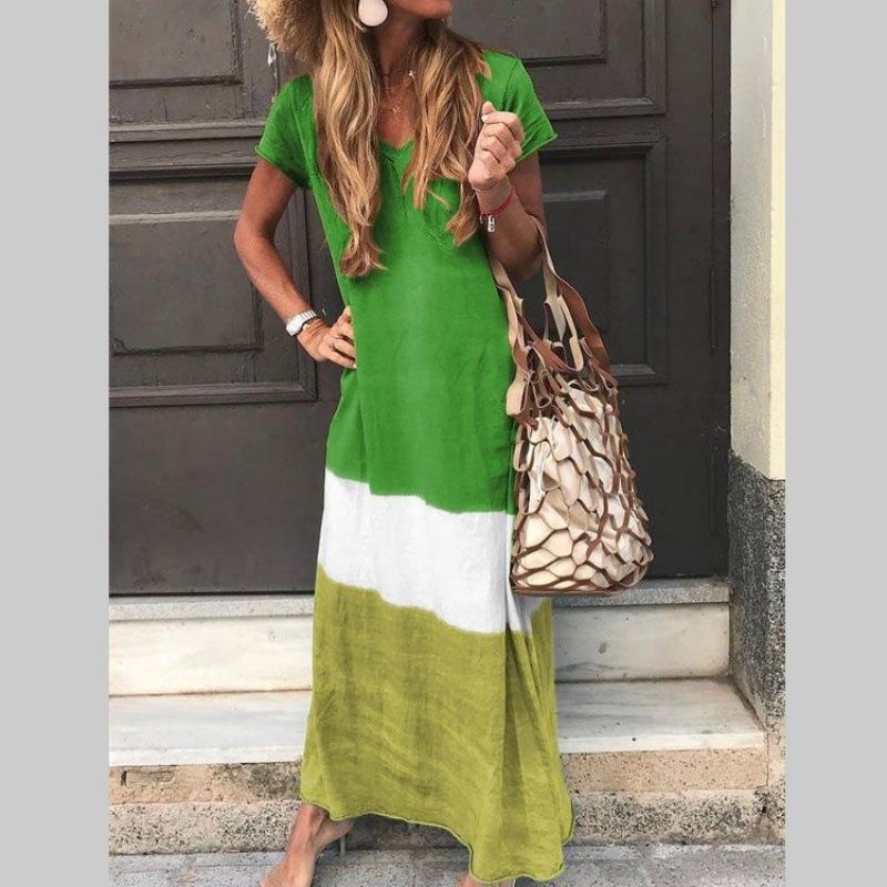 Women s V-Neck Short Sleeve Striped Maxi Dress In Multiple Colors S