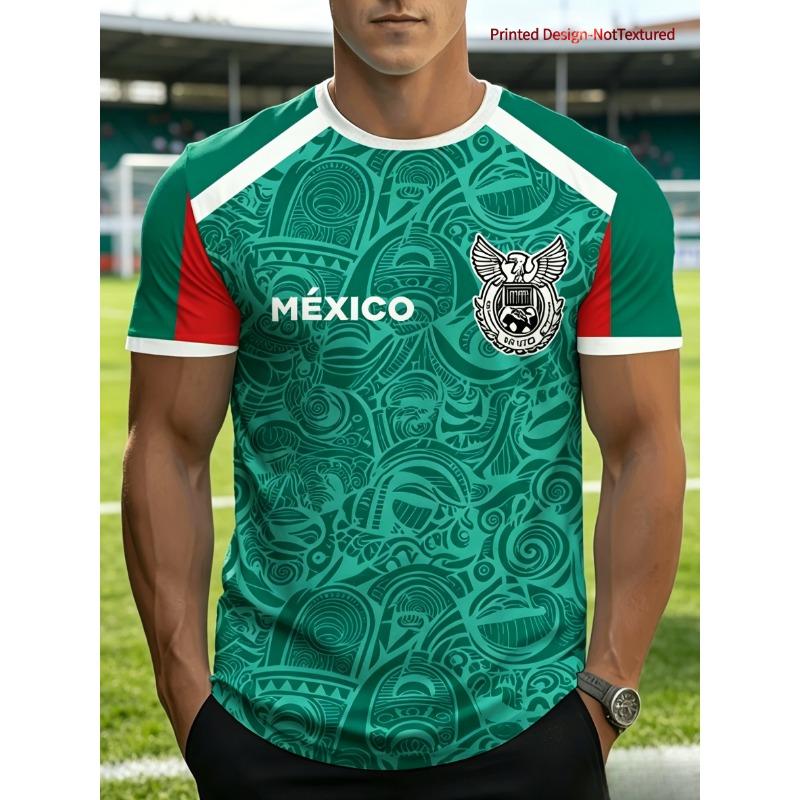 Men's Sports Outing Round Neck Top Summer New T-shirt Fashionable Casual Short-sleeved Daily Outdoor Trendy Football Jersey Printing Design
