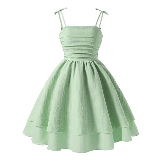 Rochie de vară în linie A cu bretele spaghete, Rochie midi festivă fără mâneci pentru fete, Rochie de petrecere de prințesă pentru 8-14 ani