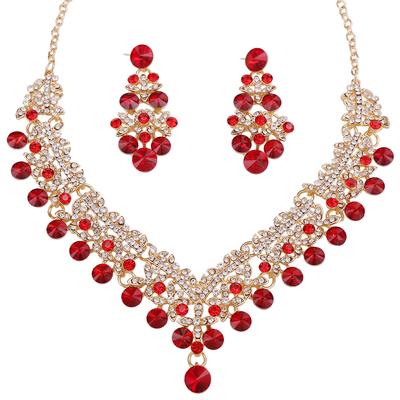 Crystal Gemstone Rhinestone Necklace and Earring Set Bridal Wedding Dress Women's Fashion Accessories